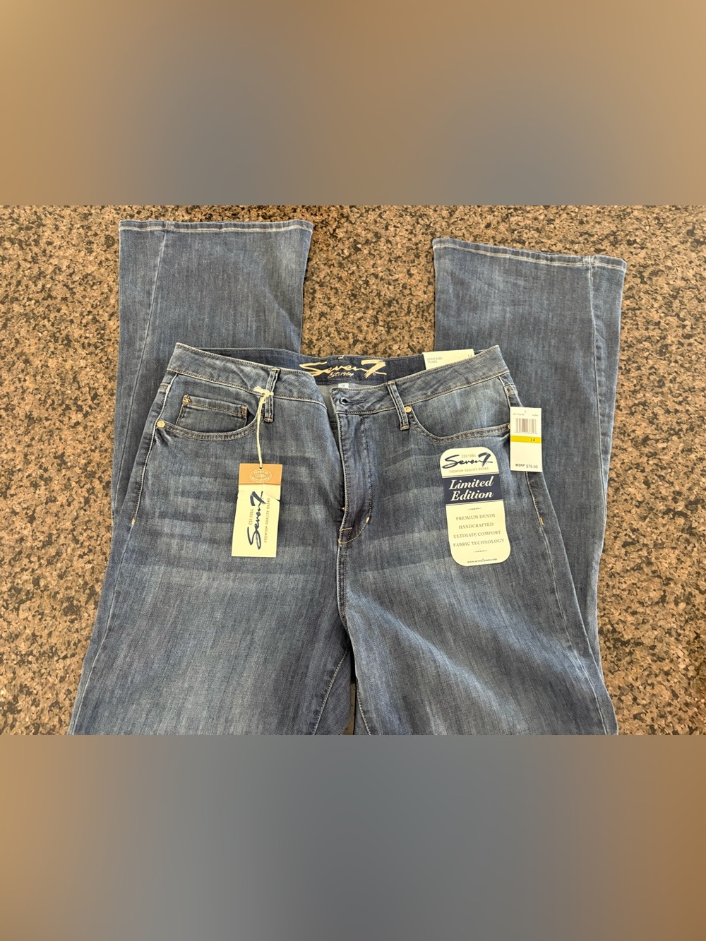 Seven7 Women’s High Rise Flare Jeans Limited Edition Blue Medium Wash Sz 14